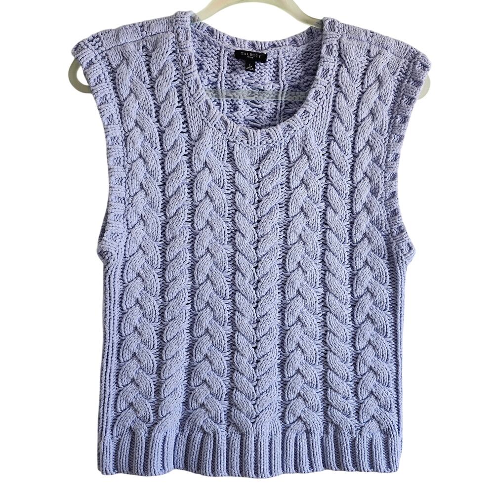 Talbots Petite Light Blue Cable Knit Sweater Vest Size Small